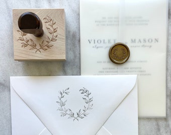 Custom Stamp, Wedding Invitation Stamp, Menu Card Stamp, Laurel Wreath Rubber Stamp