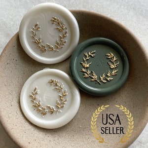 Laurel Wreath Wax Seal with Gold Accent Self Adhesive wax seal Sticker Floral Wreath Premade Wax Seal image 1