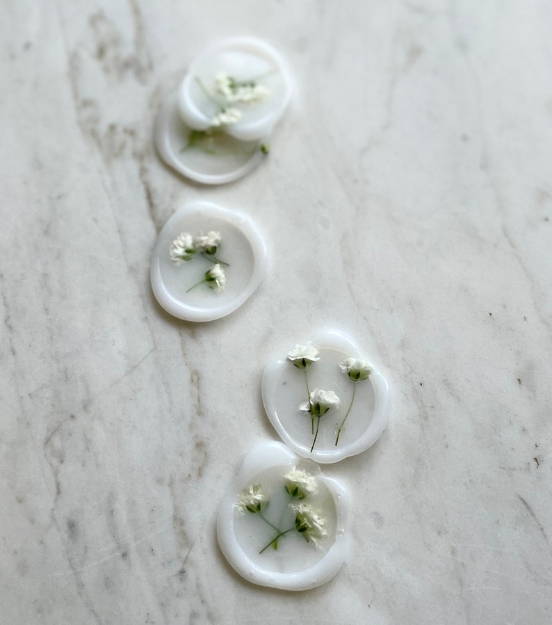 Pressed Flowers Wax Seals Stickers, USA SELLER, Dried Flower Wax Seal, DIY Wedding, Spring wedding wax seals babys breath image 3