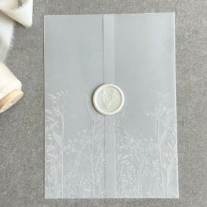 Wedding invitation white translucent Vellum jacket floral printed for 5x7 card Pre-folded