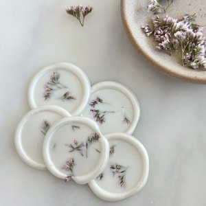 Adesivos de selo de cera de flor, selos de cera de flores secas, convites de casamento DIY, selo de cera de envelope de flor de lavanda