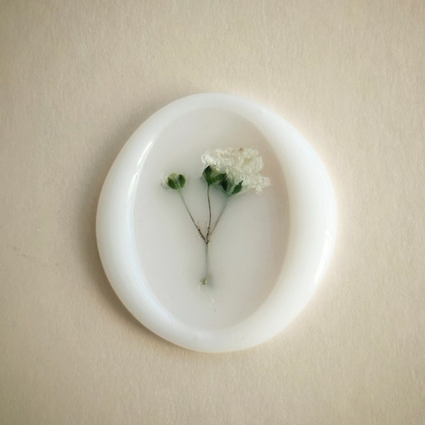 Pressed Flower Wax Seal Sticker, USA SELLER, Dried Flower Wax Seal, DIY Wedding Invites,  Oval Babys Breath Wax Seal