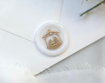 Holiday Nativity Wax Seal Sticker with Gold Leaf for Christmas Cards, USA SELLER,  Self Adhesive Wax Seals, Premade Wax Seals