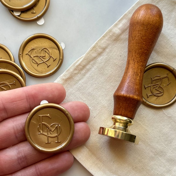 7 Piece Wax Seal Stamp Kit - Brass Sealing Wax Heads With Wooden Handle