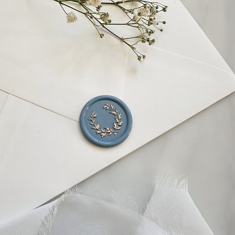 Laurel Wreath Wax Seal with Gold Accent Self Adhesive wax seal Sticker Floral Wreath Premade Wax Seal image 8