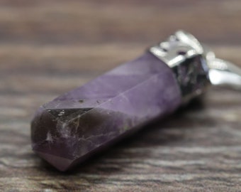 natural light AMETHYST (with clear quartz or citrine) 1.25” gemstone crystal POINTED PENDANT (protection, purification & self-evaluation)