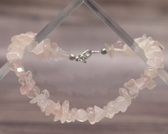 ROSE QUARTZ 8.25" (20.955cm) gemstone crystal chip wired BRACELET (creativity, forgiveness, love)