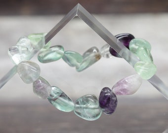 RAINBOW FLUORITE 7" (17.78cm) gemstone crystal 10-15mm Nugget Bead BRACELET (clarity, clearing, & stabilizing)