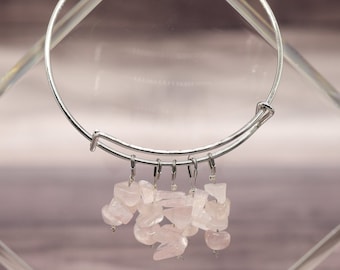 natural ROSE QUARTZ gemstone crystal handmade adjustable chip silver bangle BRACELET