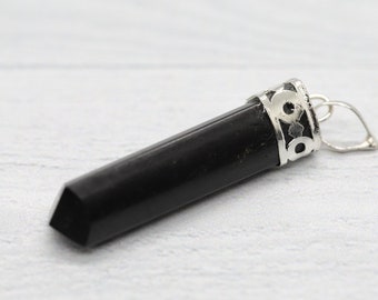 unpolished BLACK TOURMALINE (aka Schorl) 1.5" (3.81cm) gemstone crystal Pointed PENDANT (protection, security, knowledge)