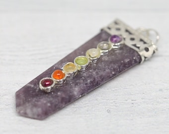 LEPIDOLITE 2”(5.08cm) gemstone crystal 7 chakra PENDANT (emotional trauma, life transitions, codependency)