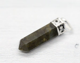 dark LABRADORITE 1.25” (3.175cm) gemstone crystal pointed PENDANT (bring out warmth, introverts, intuition)