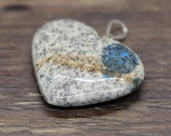 K2 Granite (aka K2 jasper or raindrop azurite) 1.375" (3.4925cm) HEART gemstone crystal PENDANT (grounding, & stabilizing)