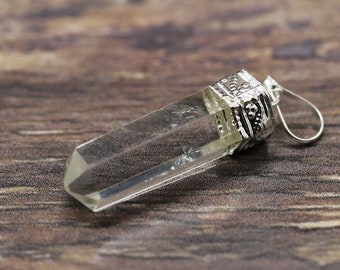 CLEAR QUARTZ (aka Rock Crystal) 1.25” gemstone crystal pointed PENDANT (meditation, contemplation, negative thoughts)