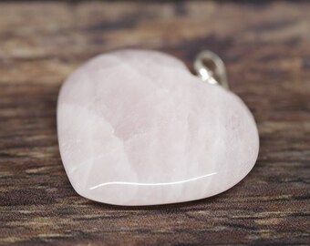 ROSE QUARTZ 1.5” (3.81cm) gemstone crystal Heart PENDANT  (creativity, forgiveness, love)