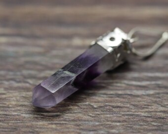 AMETHYST 1” (2.54cm) gemstone crystal POINTED PENDANT (anxiety, express truth & balance emotions)