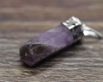 AMETHYST 1.25” (3.175cm) gemstone crystal POINTED PENDANT (anxiety, express truth & balance emotions)