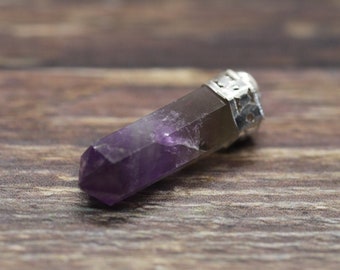 AMETHYST 1.125” (2.8575cm) gemstone crystal POINTED PENDANT (anxiety, express truth & balance emotions)