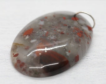 natural African BLOODSTONE 1.625" oval gemstone crystal CABOCHON PENDANT (strength, courage, & purification)