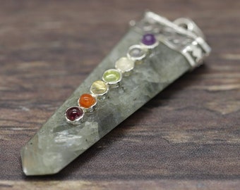 light LABRADORITE 2” (5.08cm ) gemstone crystal 7 Chakra pointed PENDANT (bring out warmth, introverts, intuition)