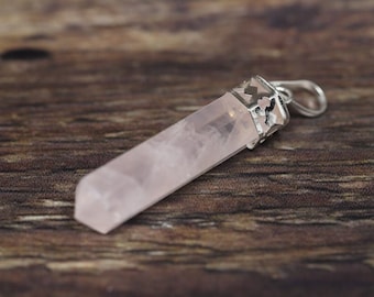 ROSE QUARTZ 1.5" (3.81cm) gemstone crystal pointed PENDANT (creativity, forgiveness, love)