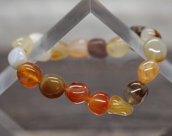 natural CARNELIAN AGATE (a variety of Chalcedony) 7" gemstone crystal 10-15mm nugget bead stretch BRACELET  (courage, vitality & detox)