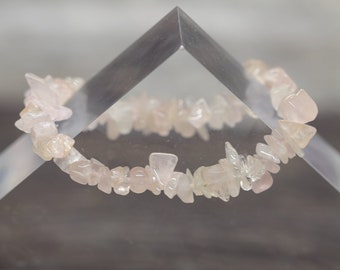 ROSE QUARTZ 7" (17.78cm) gemstone crystal chip bead stretch BRACELET  (creativity, forgiveness, love)