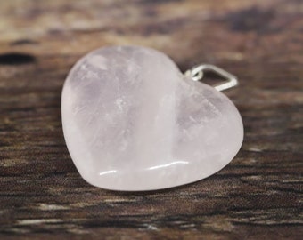 Rose Quartz 1.25" (3.175cm) gemstone crystal Heart Pendant (creativity, forgiveness, love)