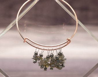 LABRADORITE gemstone crystal chip copper handmade adjustable BANGLE BRACELET  (bring out warmth, introverts, intuition)