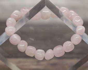 ROSE QUARTZ 7" (17.78cm) gemstone crystal nugget 10-15mm rounded square bead stretch BRACELET (creativity, forgiveness, love)