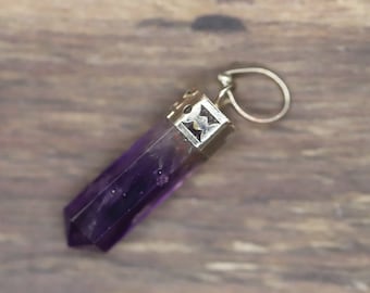 AMETHYST 1.25” (3.175cm) gemstone crystal POINTED PENDANT (anxiety, express truth & balance emotions)