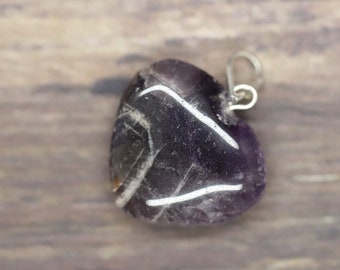 dark AMETHYST 1” gemstone crystal HEART PENDANT (anxiety, express truth & balance emotions)