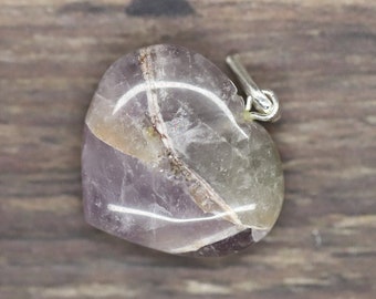 AMETHYST 1” (2.54cm) gemstone crystal HEART PENDANT (anxiety, express truth & balance emotions)