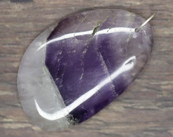 AMETHYST 2.17" (5.5cm) purple India Chevron teardrop gemstone crystal Cabochon PENDANT (anxiety, express truth & balance emotions)