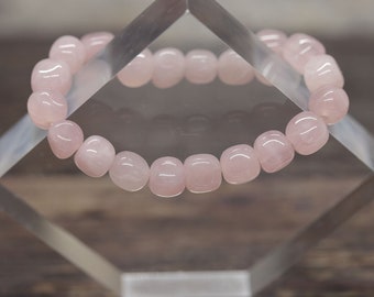 ROSE QUARTZ 7" (17.78cm) gemstone crystal nugget 8-10mm rounded square bead stretch BRACELET (creativity, forgiveness, love)