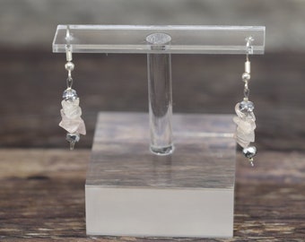 ROSE QUARTZ 2" (5.08cm) with silver beads gemstone crystal chip drop dangle silver EARRINGS (creativity, forgiveness, love)