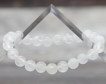 WHITE Milky QUARTZ 7" (17.78cm) gemstone crystal 8mm round bead BRACELET (meditation, contemplation, negative thoughts)