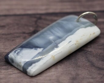 BLUE LACE AGATE 1.625" (4.1275cm) rectangle gemstone crystal cabochon pendant (creativity, protection, clarity)