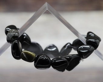 BLACK OBSIDIAN with Golden Sheen Obsidian 7" (17.78cm) gemstone crystal 8-10mm Nugget Bead BRACELET (emotional & constitutional issues)