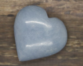 natural Peruvian ANGELITE (a variety of anhydrite) 2.5" Heart Pocket PALM STONE (serenity, awareness, & communication)
