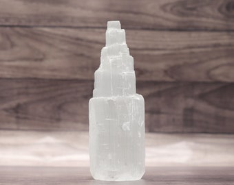 Selenite (aka Gypsum) 6" gemstone crystal Tower (cleansing, moving forward, clarity)