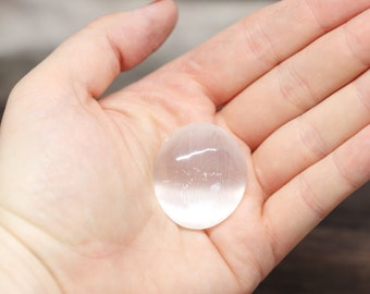 SELENITE (aka Gypsum) 1" gemstone crystal OVAL pocket Palm Stone (cleansing, moving forward, clarity)