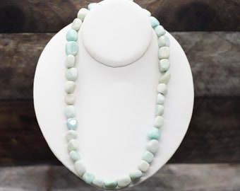 AMAZONITE 20"(51.6cm) green and white pattern  gemstone crystal 10-15mm Nugget Bead NECKLACE (willpower, anxiety, clarity in mediation)