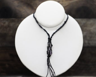 AMETHYST 1.25” (3.175cm) gemstone crystal 24" (60.9cm) handmade HEMP cord macramé Necklace (anxiety, express truth & balance emotions)