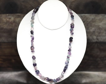 RAINBOW FLUORITE 21.5" gemstone crystal 8-10mm Nugget Bead NECKLACE (easing grief, clearing, & stabilizing)