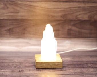 Selenite (aka Gypsum) 4.5" gemstone crystal Tower white LED Night Light lamp (cleansing, move forward, clarity)