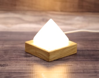 natural Moroccan SELENITE (aka Gypsum) 2.5" gemstone crystal PYRAMID white LED Night Light Lamp (cleansing, healing & clarity)