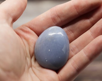 Peruvian ANGELITE (blue anhydrite) 1.5" gemstone crystal tumbled polished POCKET palm STONE (soothing, brings peace, & communication)