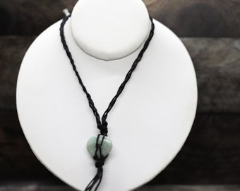 AMAZONITE 1" (2.4cm) Heart green and white gemstone crystal handmade 24" Hemp cord macramé NECKLACE (willpower, anxiety, clarity mediation)