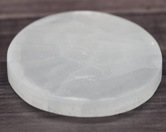 natural Moroccan SELENITE (aka Gypsum) 3" gemstone crystal charging cleansing station geode DISC plate (cleansing, healing & clarity)